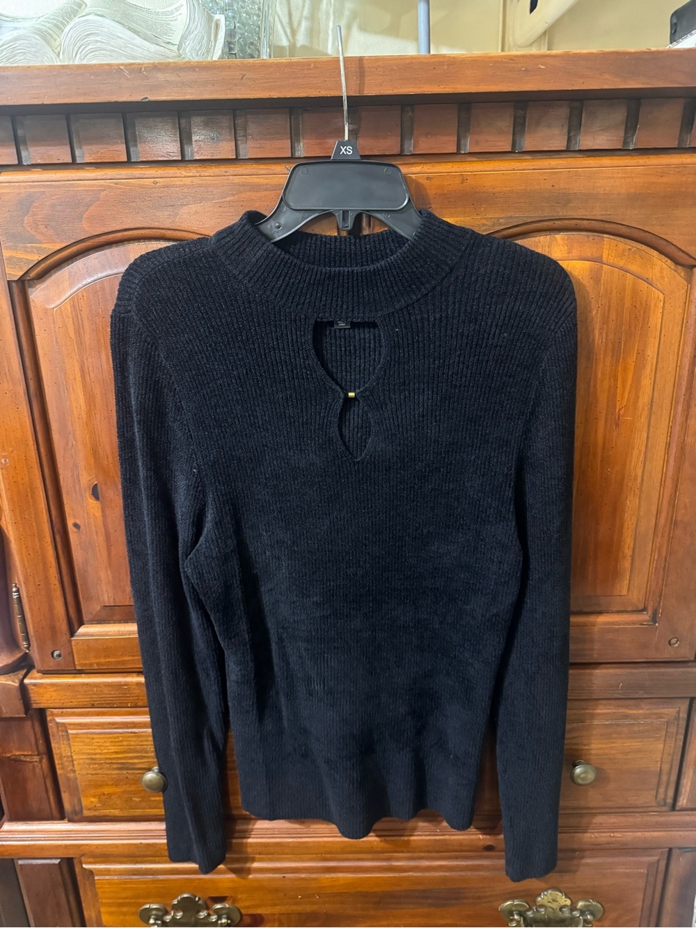 INC International Concepts Black Mock Neck Keyhole Sweater
